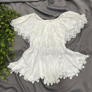 Summer Floral Emboidered White Top Size L/XL